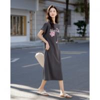 【215G珠地网眼】夏季气质字母印花宽边翻折袖圆领宽松连衣裙