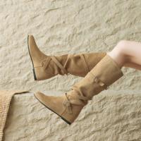 【冬日氛围感】25冬韩系内增高百搭尖头褶皱堆堆靴女靴