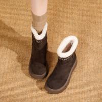 【冬日氛围感】25冬韩系刺绣厚底仿羊羔毛口加绒内里保暖雪地靴