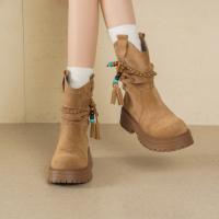 【冬日氛围感】25冬民族风厚底百搭圆头编织流苏褶皱堆堆靴女靴