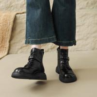 【甜酷学院风】25冬韩系通勤月会百搭加绒圆头皮带扣马丁靴女