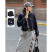 【350G空气层】春秋简约刺绣连帽长袖舒适藏肉休闲女式短外套