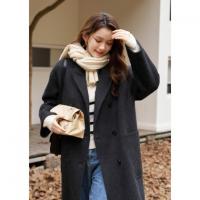 【双面呢羊毛长款大衣】冬简约翻领气质双排扣厚外套大衣女