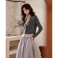 【简约百搭优雅两件套】秋冬灰色简约假两件上衣高腰长裙套装女