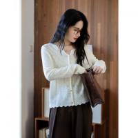 【流光织梦小香风羊毛针织开衫】新款波浪领提花蕾丝针织衫女