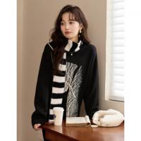 【撞色提花长款针织裙】冬新款圆领宽松气质黑色A字长裙厚连衣裙