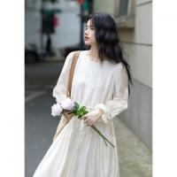 【皎月清辉】春秋法式莱赛尔抽绳褶皱长袖小个子气质女式连衣裙