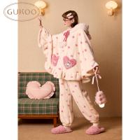 Gukoo/果壳睡衣女冬季珊瑚绒保暖新款迪士尼联名可爱家居服套装D
