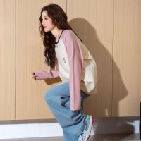 唐狮2025秋季新款长袖T恤女小个子外穿气质温柔撞色插肩袖打底衫