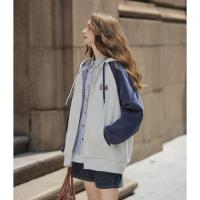 唐狮25秋冬连帽外套女针织插肩袖撞色可爱风学生小个子加绒外套