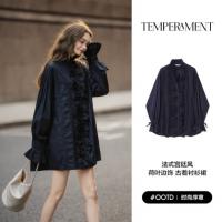 【关晓彤同款】唐狮2026秋冬舒适精致女木耳花边长袖短款连衣裙