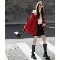 唐狮2026秋冬季加厚外套女仿兔毛拼接连帽短款防寒保暖红色棉衣