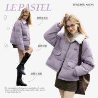 唐狮2026冬季女翻领仿羊羔毛短款棉衣女冬季棉服高级感时尚外套