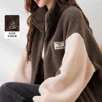 唐狮2026秋冬外套女洋气加厚摇粒绒立领左胸织标拼接棒球服外套