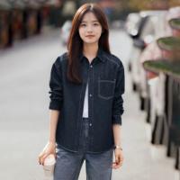 唐狮2026衬衣女春秋长袖港风复古女士休闲明线设计牛仔长袖衬衫