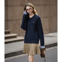 唐狮2025秋冬季女POLO领净色绞花袖口拼接假两件毛线衫超好看上衣