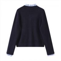 唐狮2026秋冬季开衫毛线衫女假两件拼接深灰色简约风毛衣外套