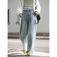 唐狮25秋冬新款牛仔裤女宽松褶裥高腰显瘦潮流时尚百搭阔腿裤子K1