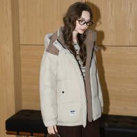 唐狮2026冬季羽绒外套女连帽撞色拼接短款羽绒服面包服保暖超好看