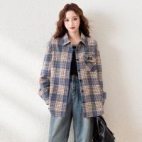 唐狮2025年衬衣女秋季长袖百搭日系宽松遮肚子女翻领复合长袖衬衫