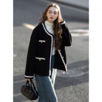 唐狮2026秋冬外套女高级轻奢女圆领撞色小香风皮毛一体短款外套