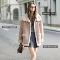 唐狮2026秋冬装女外套气质甜美小众女士翻领皮毛一体中长款外套