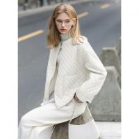 唐狮2026秋冬季女圆领短款轻薄棉衣内胆简约风菱格设计感小众独特