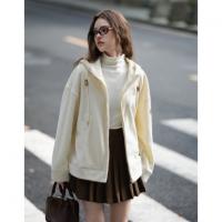 唐狮2026秋冬季外套女连帽净色简约风摇粒绒短款保暖外套设计百搭