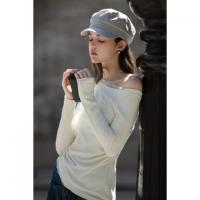 唐狮2026春秋女一字领假两件蕾丝拼接针织打底衫上衣秋冬可外穿