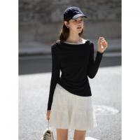 唐狮2026春秋女一字领假两件蕾丝拼接针织打底衫上衣秋冬可外穿