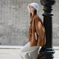 唐狮2026秋冬外套氛围感气质高级女立领左胸细节仿麂皮复合外套