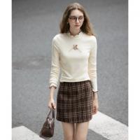 【史努比联名款】唐狮2026女半高领打底衣弹力间色木耳边打底衫