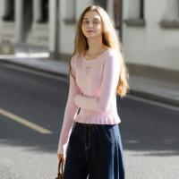 【史努比联名款】唐狮2026秋冬季打底衫女圆领木耳花边蝴蝶结修身