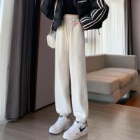唐狮秋冬季新款休闲裤女抽绳束脚显瘦宽松侧拼加绒加厚卫裤子W