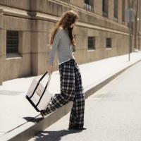 唐狮格子裤女2026秋季新款阔腿裤女高腰松弛感休闲垂感拖地裤子J1