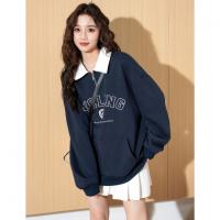 唐狮2026新款女士加绒卫衣翻领撞色学院风高级感洋气时尚韩系穿搭