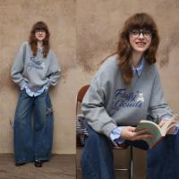 唐狮2026秋冬季卫衣女假两件翻领字母印花美式潮流时尚学生超好看