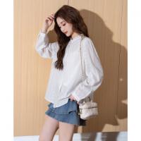 唐狮2026春季新款女圆领花边长袖衬衫休闲百搭女上衣韩系通勤