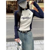 唐狮2026春季长袖T恤女立领拉链袖子拼接美式复古休闲气质高级感