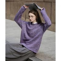 唐狮2026秋冬季毛衣女圆领净色紫色复古超好看花纱气质时尚毛线衫