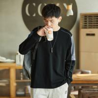 唐狮春秋季新款长袖T恤男撞色拼接圆领宽松上衣插肩袖打底衫潮t