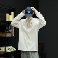 唐狮春秋季新款长袖T恤男撞色拼接圆领宽松上衣插肩袖打底衫潮t