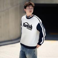 【小灯塔勿上】唐狮2025秋款男士卫衣长袖拼接男撞色领前胸大文字