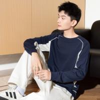 唐狮2025秋款男士长袖T恤秋款男款小众圆领拼接车明线打底衣内搭