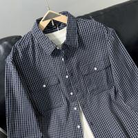 唐狮2025春秋长袖衬衫男翻领双口袋小格子时尚早秋OOTD穿搭
