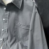 唐狮2026秋季男款长袖衬衫翻领泡泡纱纯色薄款衬衫休闲时尚通勤风