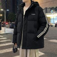 唐狮2025秋冬季羽绒外套男加厚连帽袖子撞色拼条运动风短款羽绒服