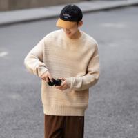 唐狮2026秋季男士圆领毛线衫暗纹肌理绞花小众设计感慵懒风毛衣