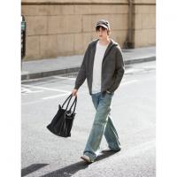 唐狮2026秋冬季毛衣外套男灰色慵懒风高级感时尚连帽开衫毛线衫