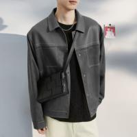 唐狮2025秋冬男衬衫领异材质拼接撞色外套衬衣男士秋冬衬衫长袖